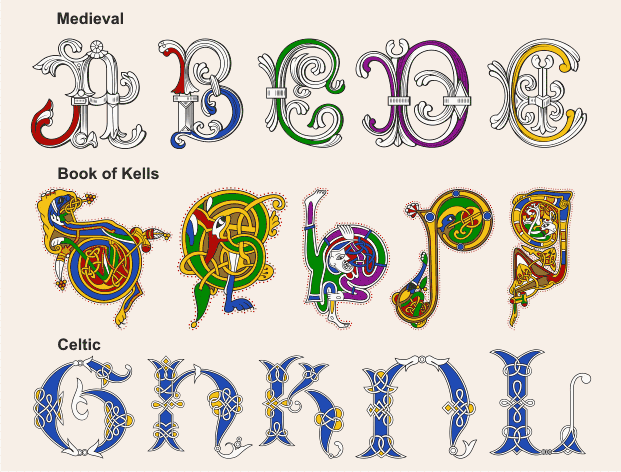 Armorial Gold Ancient Letters Samples