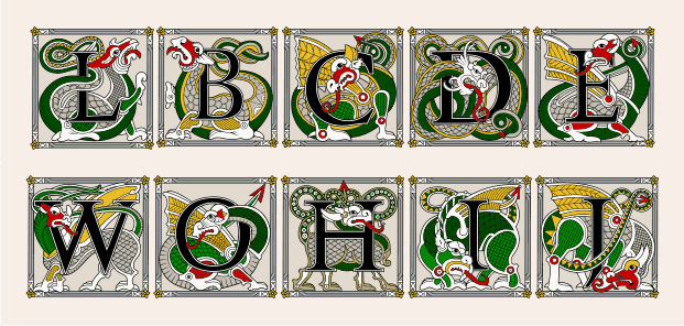 Armorial Gold Dragon Alphabet Samples