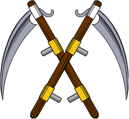 Scythes (2) in Saltire