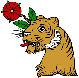Tiger Head Holding Rose