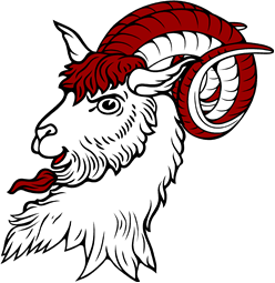 Goat Rampant Erased, Horns Bent Backwards and Twisted