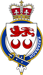 British Garter Coat of Arms for Kavanagh or Cavanaugh (Ireland)