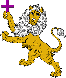 Lion Rampant Guardant Holding a Cross