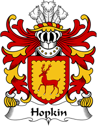 Welsh Coat of Arms for Hopkin (DAVID- of Dan-y-graig, Swansea)