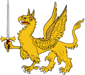 Griffin Passant Holding Sword in Pale