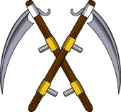 Scythes (2) in Saltire
