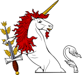 Demi Unicorn Regardant Holding Sword Flamant