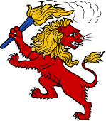 Lion Rampant Reguardant Holding Torch