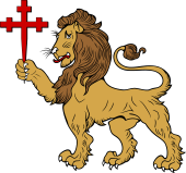 Lion Passant Holding a Cross Crosslet Fichee