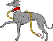 Greyhound Passant Collared and Chained