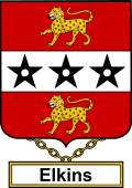 English Coat of Arms Shield Badge for Elkins or Elkyn
